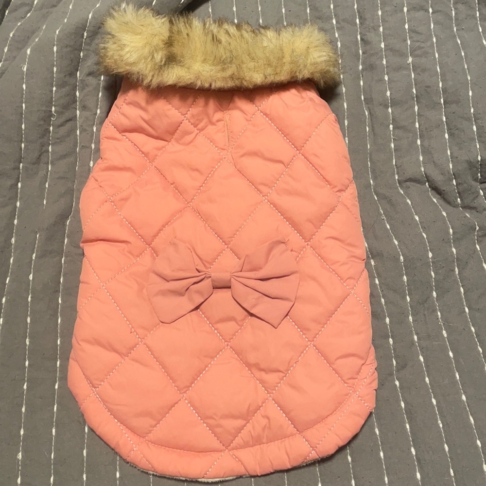 Pink Fur Collar Dog Coat
